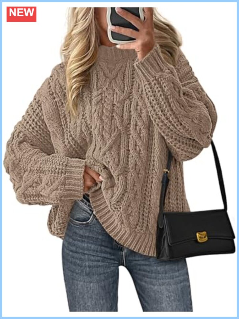Oversized Chunky Cable Knit Pullover Sweater Soft Crew Neck